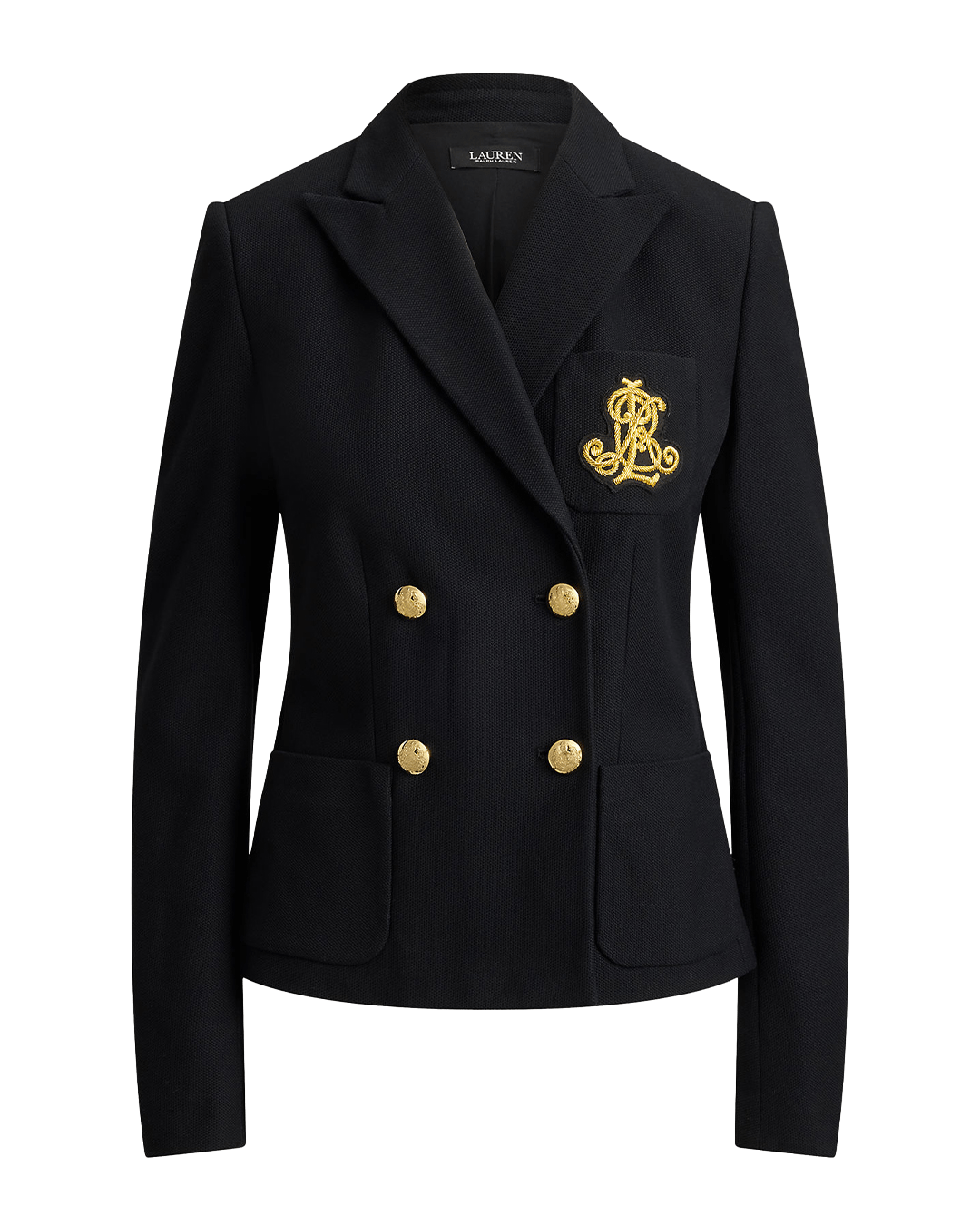 Lauren Jackets Lauren Black Lauren Double-Breasted Stretch Pique Blazer Black