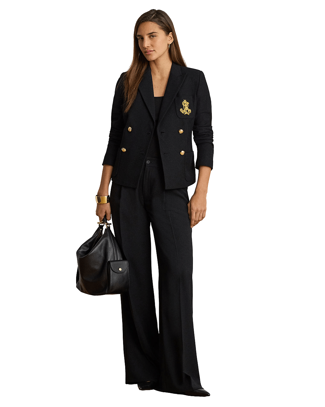 Lauren Jackets Lauren Black Lauren Double-Breasted Stretch Pique Blazer Black