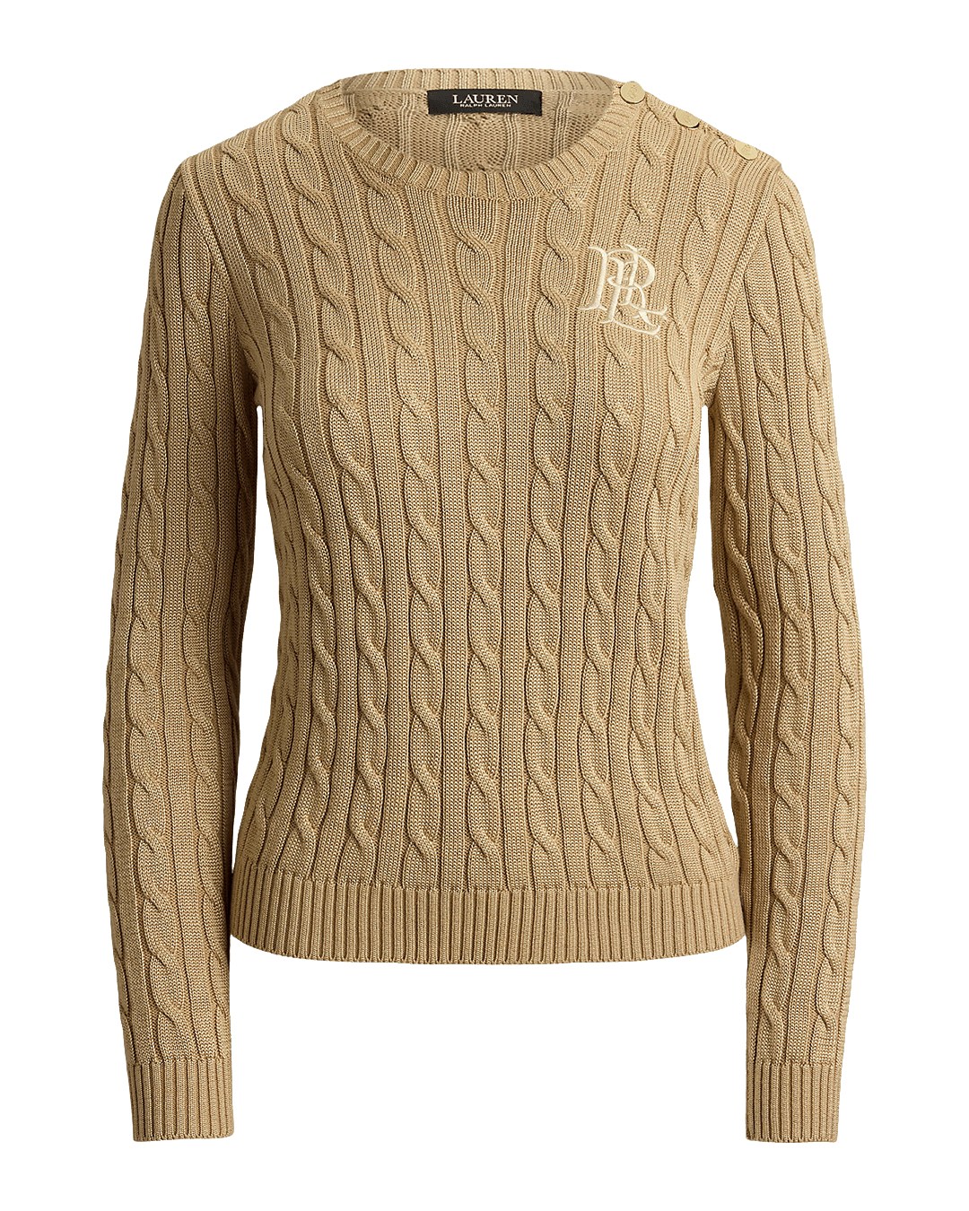 Lauren Jumpers Lauren Beige Lauren Button-Trim Cable-Knit Sweater Beige