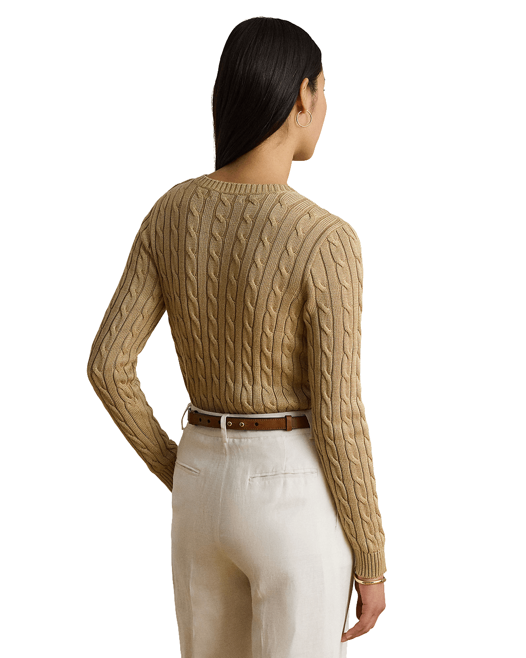 Lauren Jumpers Lauren Beige Lauren Button-Trim Cable-Knit Sweater Beige