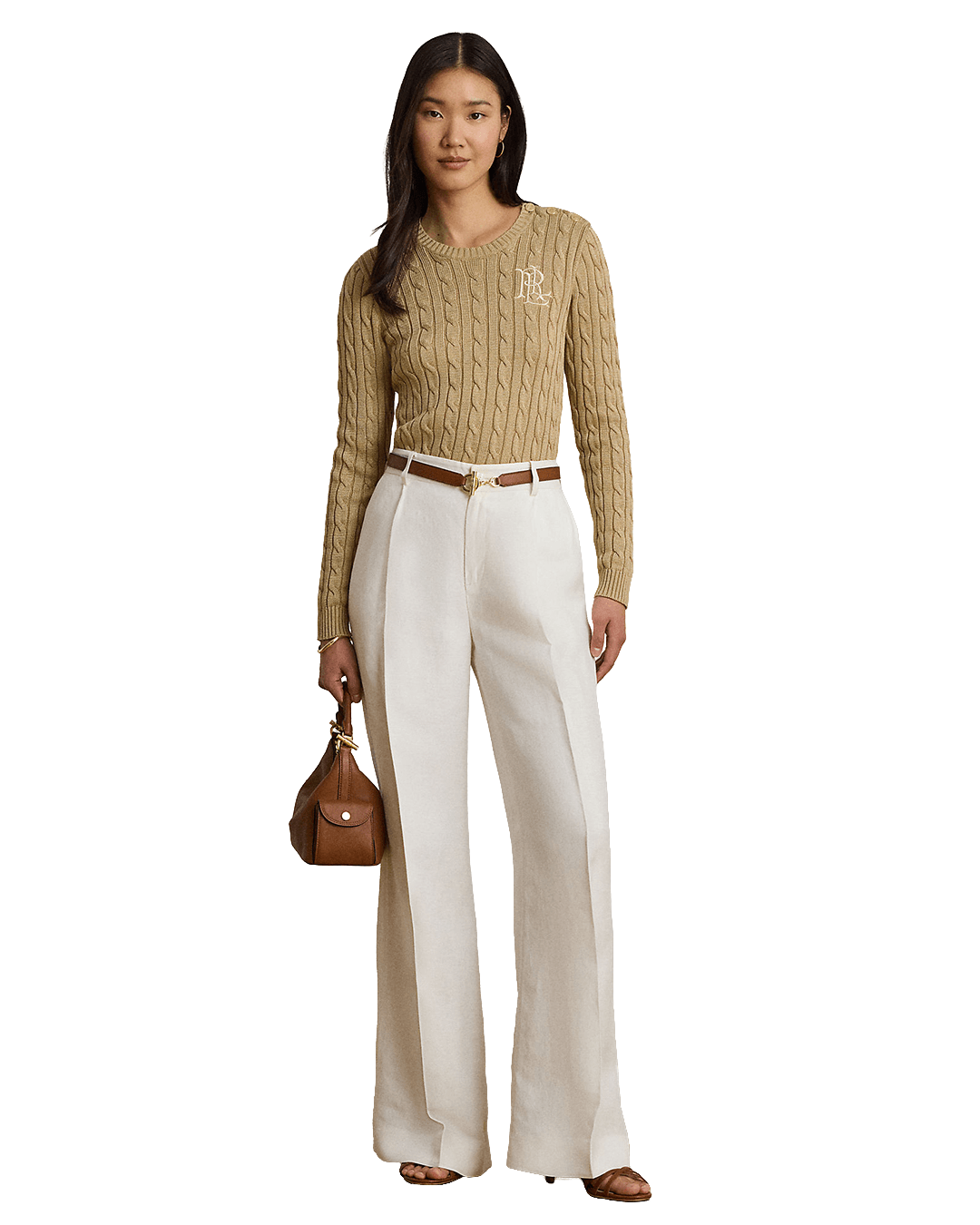 Lauren Jumpers Lauren Beige Lauren Button-Trim Cable-Knit Sweater Beige
