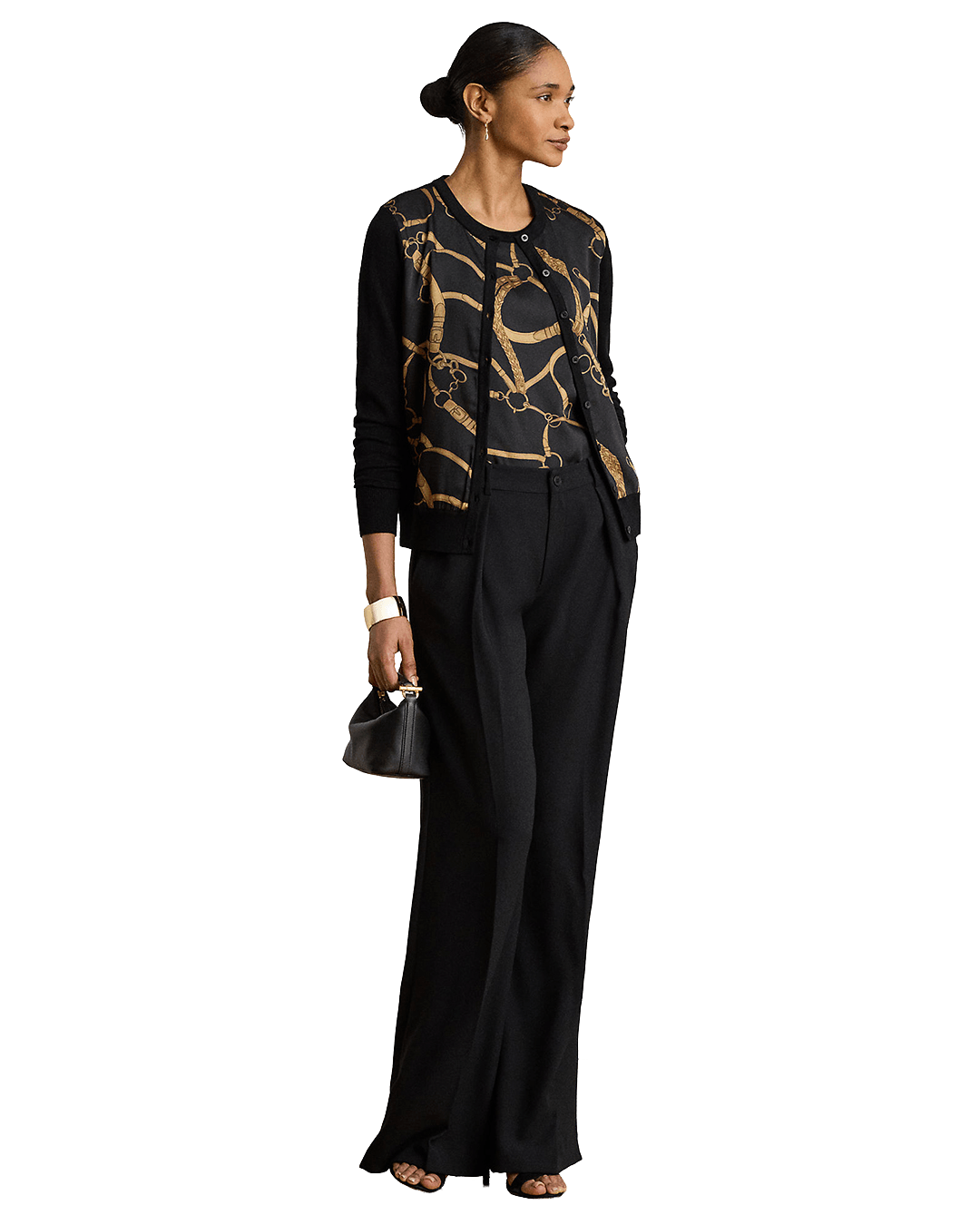 Lauren Jumpers Lauren Black Lauren Belting-Print Cotton-Blend Cardigan Black