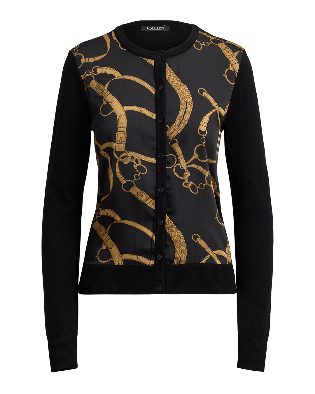 Lauren Jumpers Lauren Black Lauren Belting-Print Cotton-Blend Cardigan Black