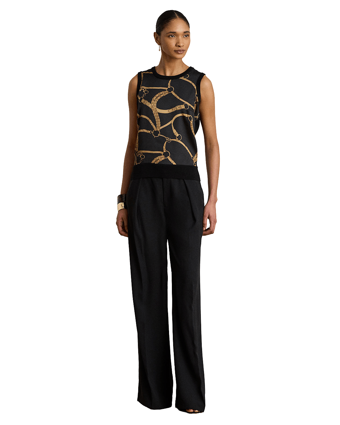 Lauren Jumpers Lauren Black Lauren Belting-Print Sleeveless Sweater Black