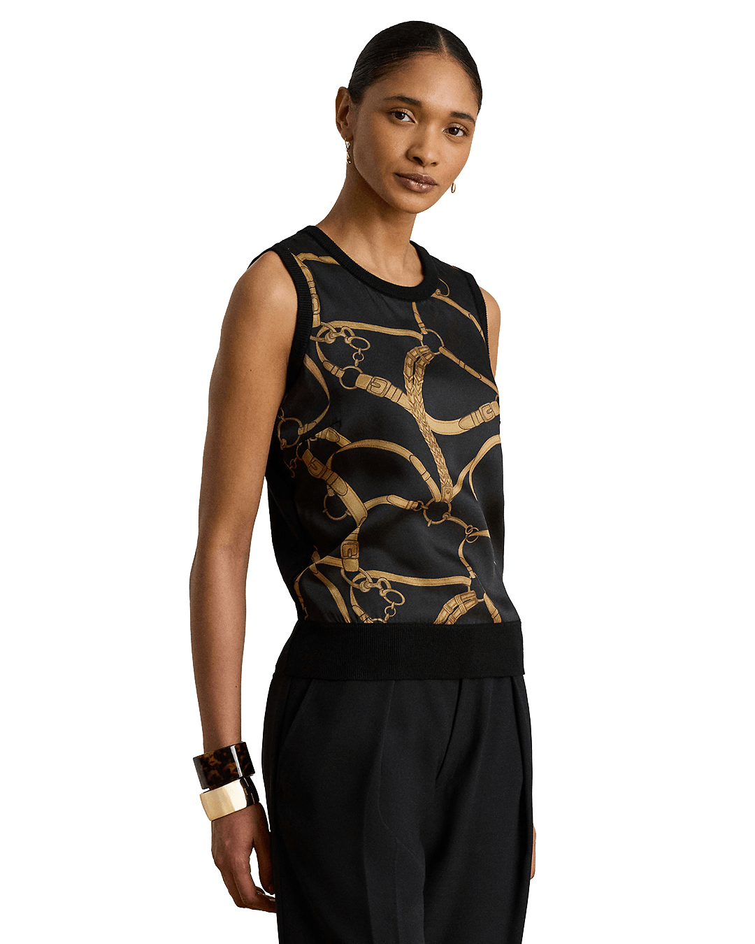Lauren Jumpers Lauren Black Lauren Belting-Print Sleeveless Sweater Black