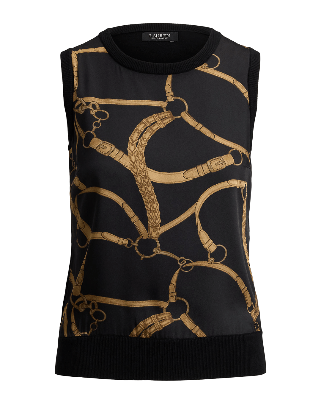 Lauren Jumpers Lauren Black Lauren Belting-Print Sleeveless Sweater Black