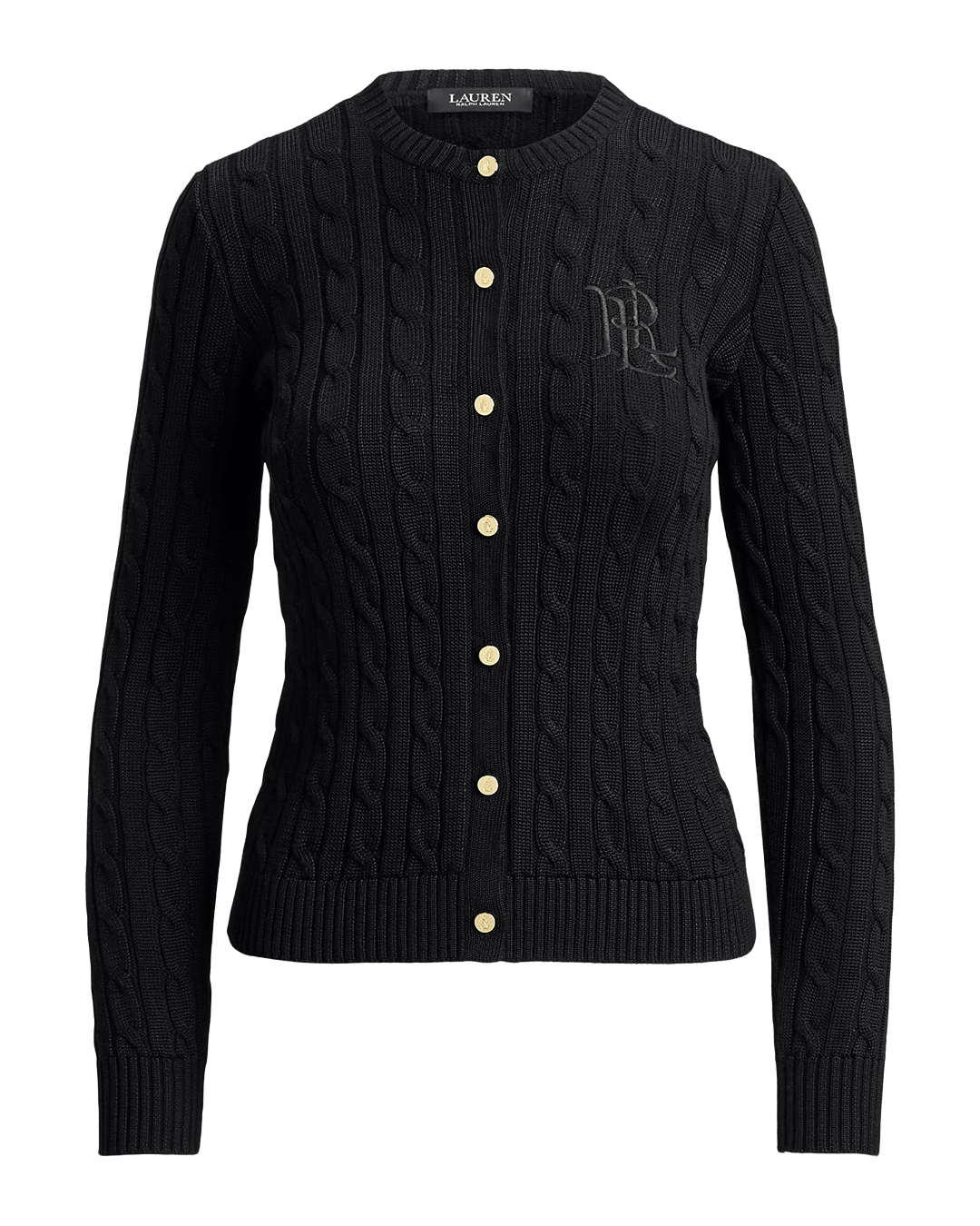 Lauren Jumpers Lauren Black Lauren Cable-Knit Cotton-Blend Cardigan Black
