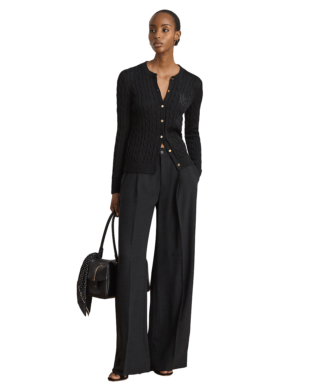 Lauren Jumpers Lauren Black Lauren Cable-Knit Cotton-Blend Cardigan Black