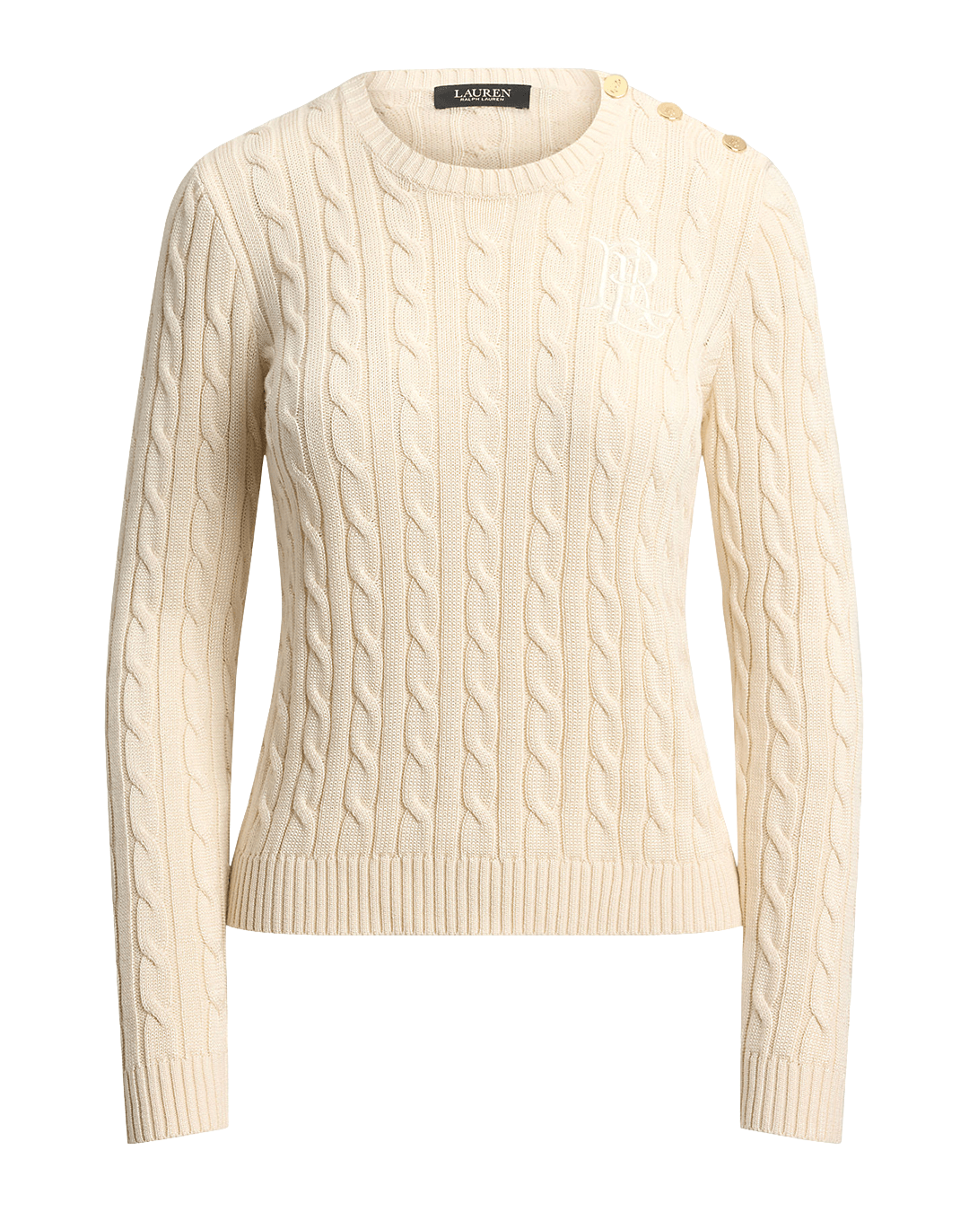 Lauren Jumpers Lauren Cream Lauren Button-Trim Cable-Knit Sweater Cream