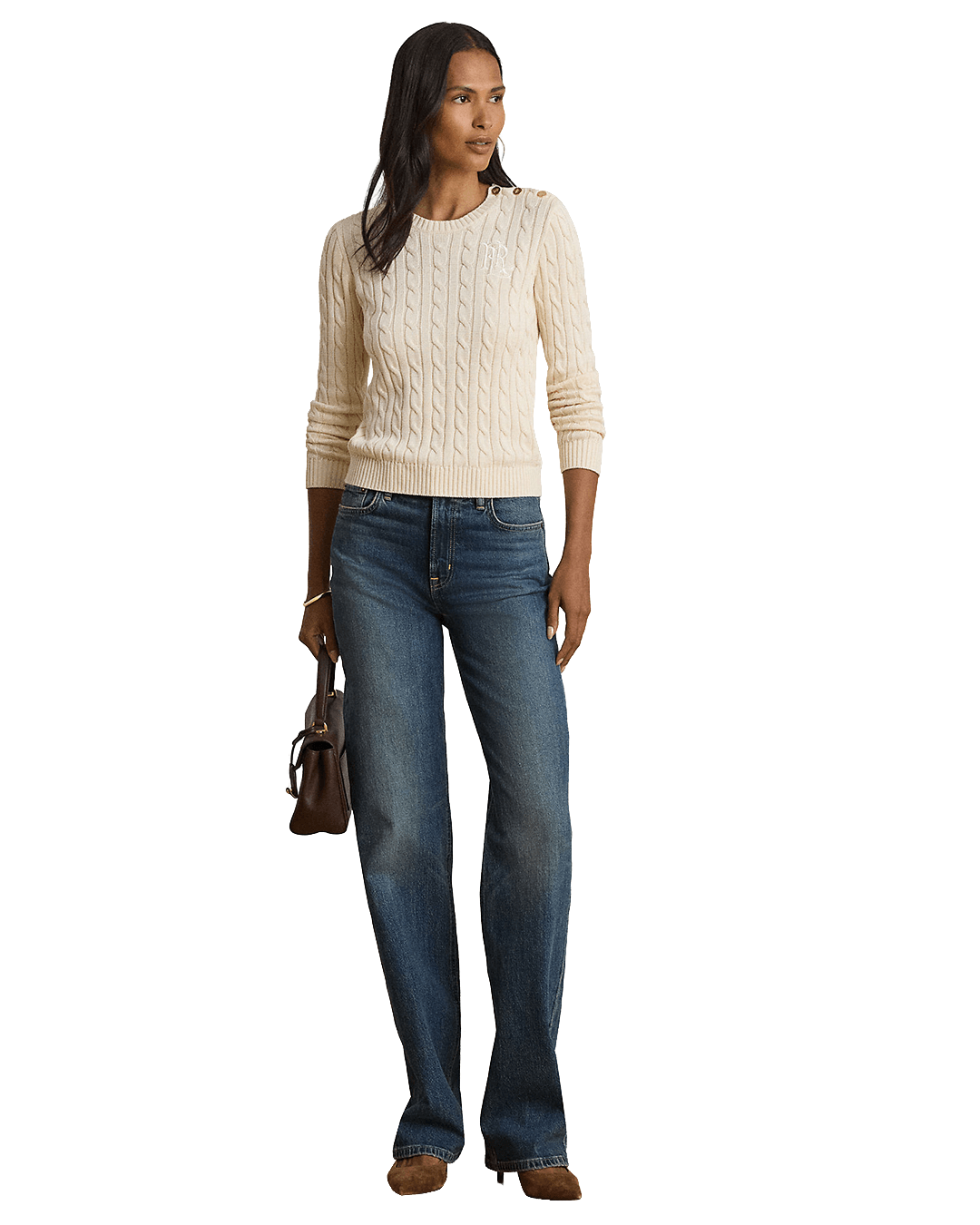 Lauren Jumpers Lauren Cream Lauren Button-Trim Cable-Knit Sweater Cream