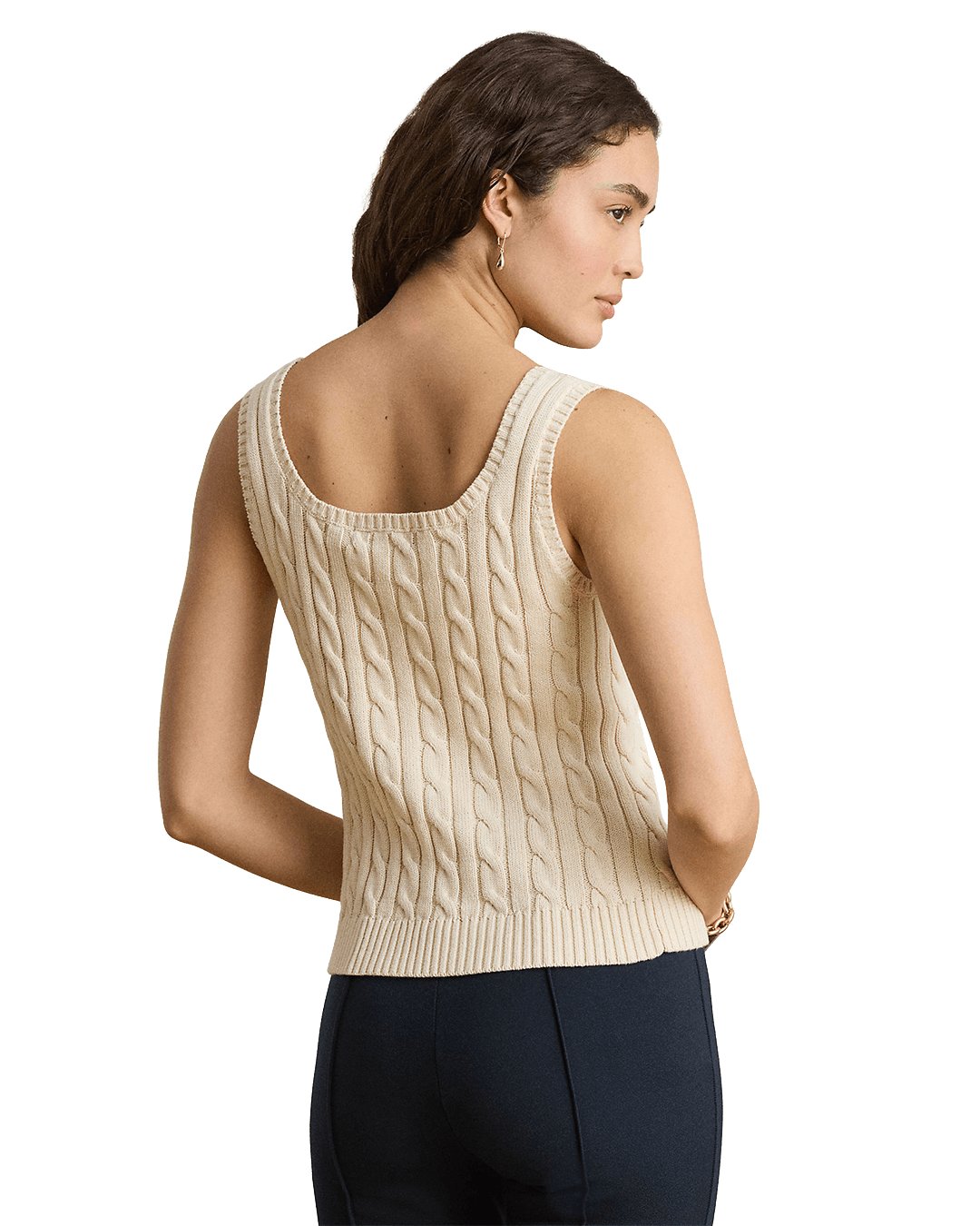 Lauren Jumpers Lauren Cream Lauren Cable Cotton-Blend Sleeveless Sweater Cream
