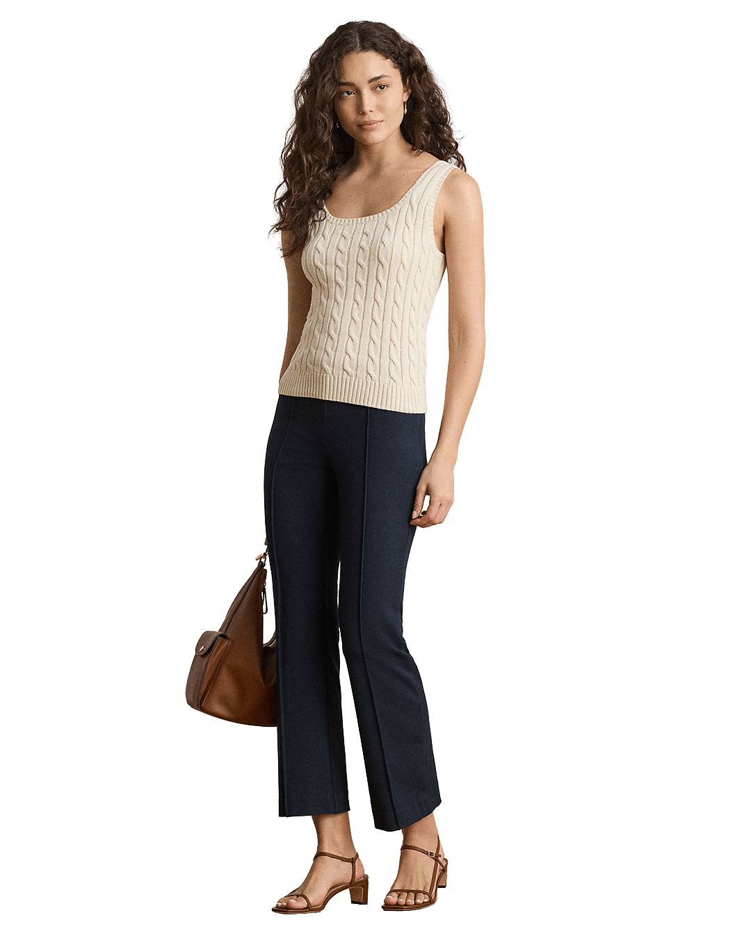 Lauren Jumpers Lauren Cream Lauren Cable Cotton-Blend Sleeveless Sweater Cream