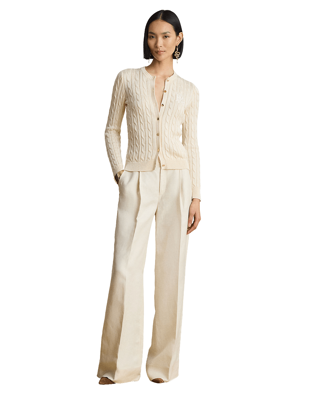 Lauren Jumpers Lauren Cream Lauren Cable-Knit Cotton-Blend Cardigan Cream