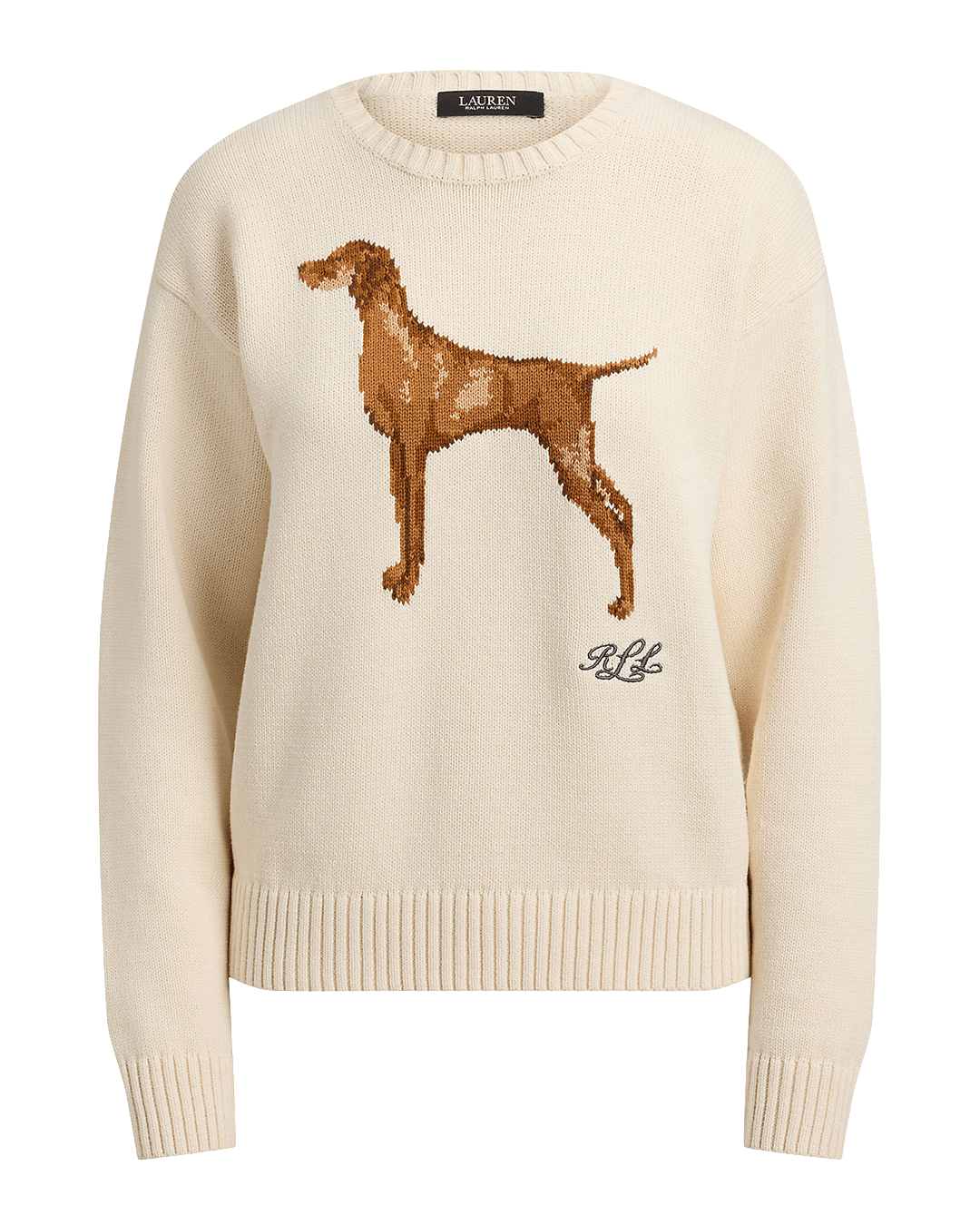 Lauren Jumpers Lauren Cream Lauren Intarsia-Knit Vizsla Cotton Sweater Cream