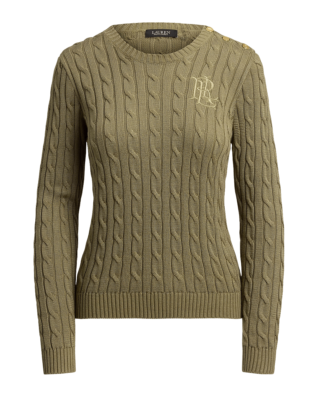 Lauren Jumpers Lauren Green Lauren Button-Trim Cable-Knit Sweater Green