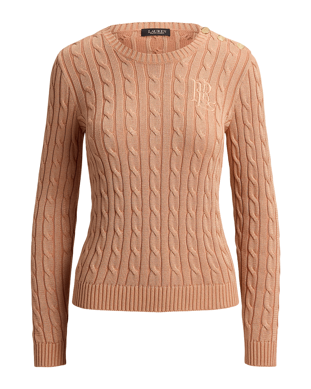 Lauren Jumpers Lauren Pink Lauren Button-Trim Cable-Knit Sweater Pink