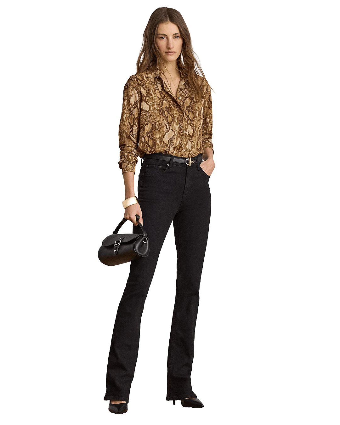 Lauren Shirts Lauren Beige Lauren Relaxed Fit Python-Print Georgette Shirt Beige
