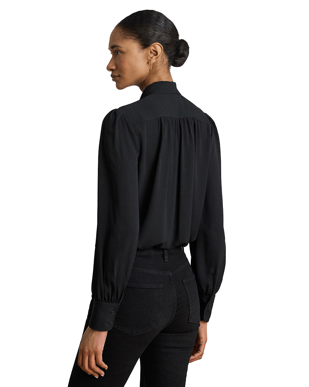 Lauren Shirts Lauren Black Lauren Klaryce Georgette Tie-Neck Blouse Black