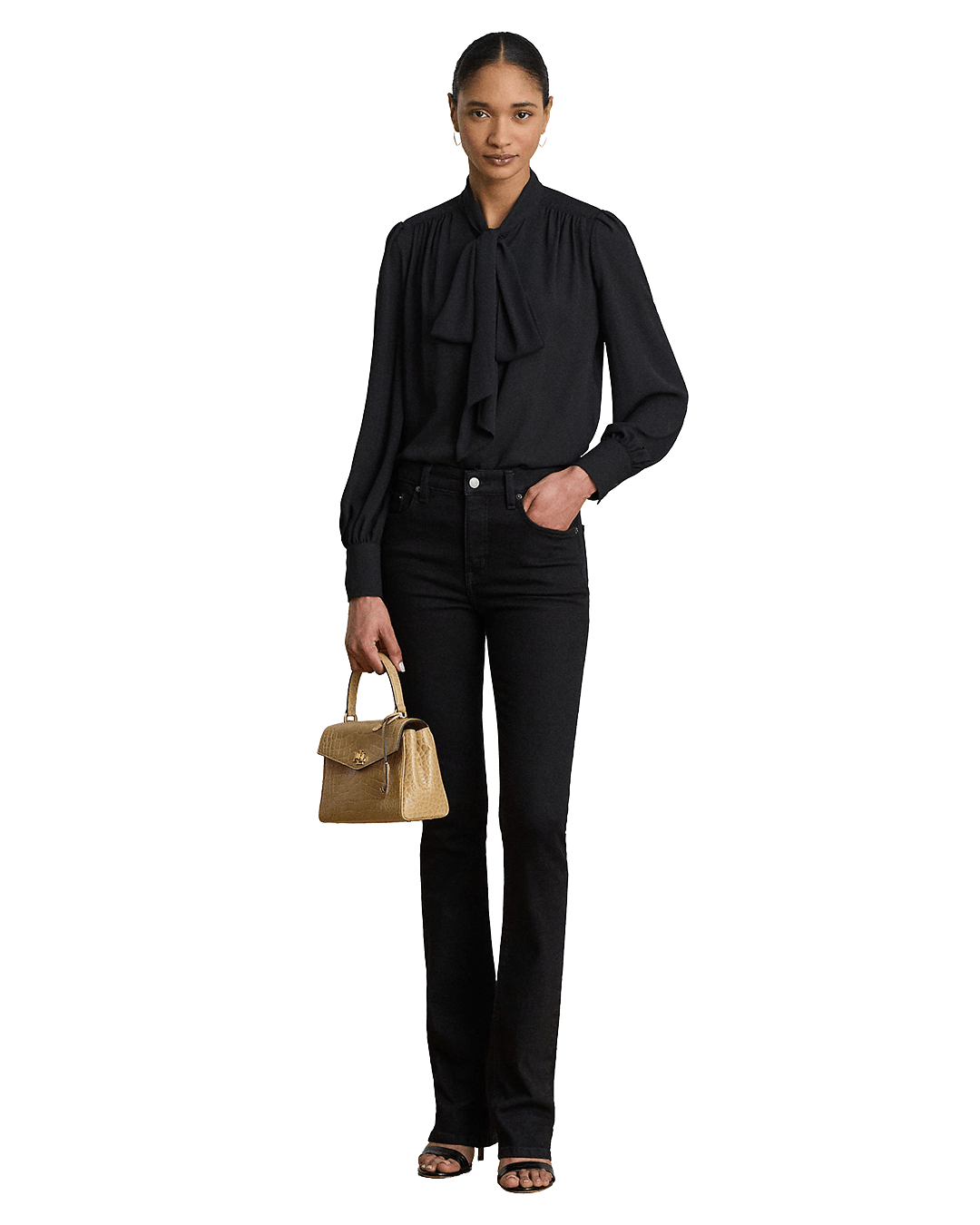 Lauren Shirts Lauren Black Lauren Klaryce Georgette Tie-Neck Blouse Black