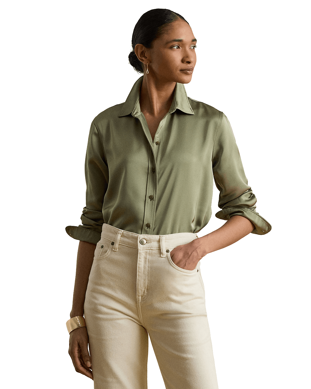 Lauren Shirts Lauren Green Lauren Classic Fit Satin Charmeuse Shirt Green