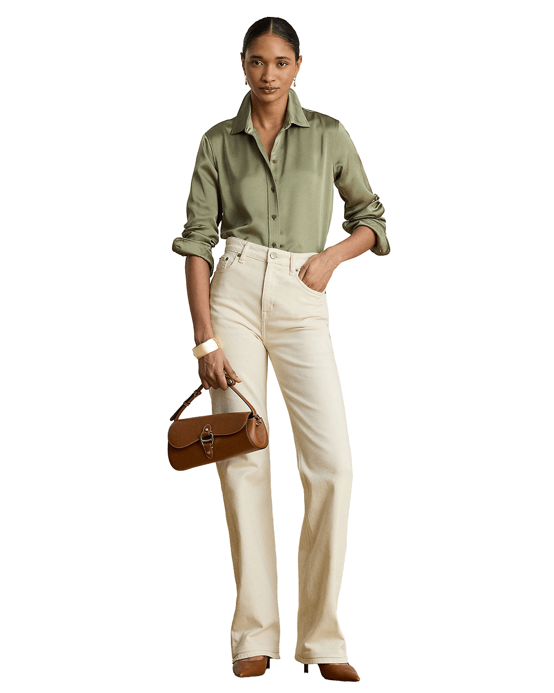 Lauren Shirts Lauren Green Lauren Classic Fit Satin Charmeuse Shirt Green