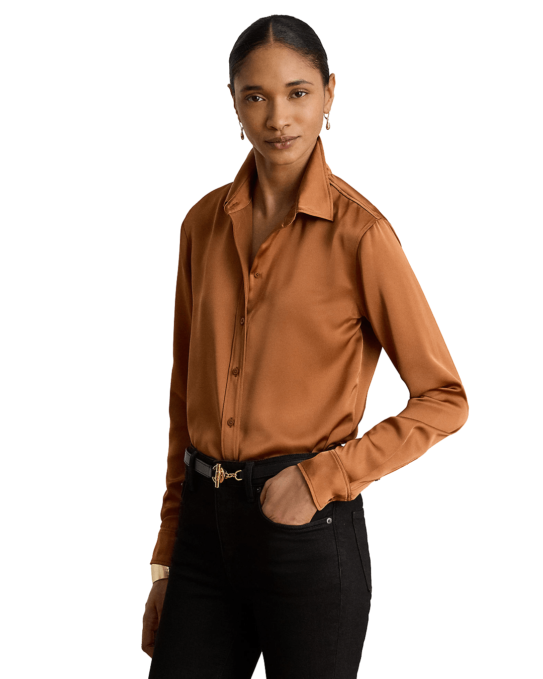 Lauren Shirts Lauren Red Lauren Classic Fit Satin Charmeuse Shirt Red