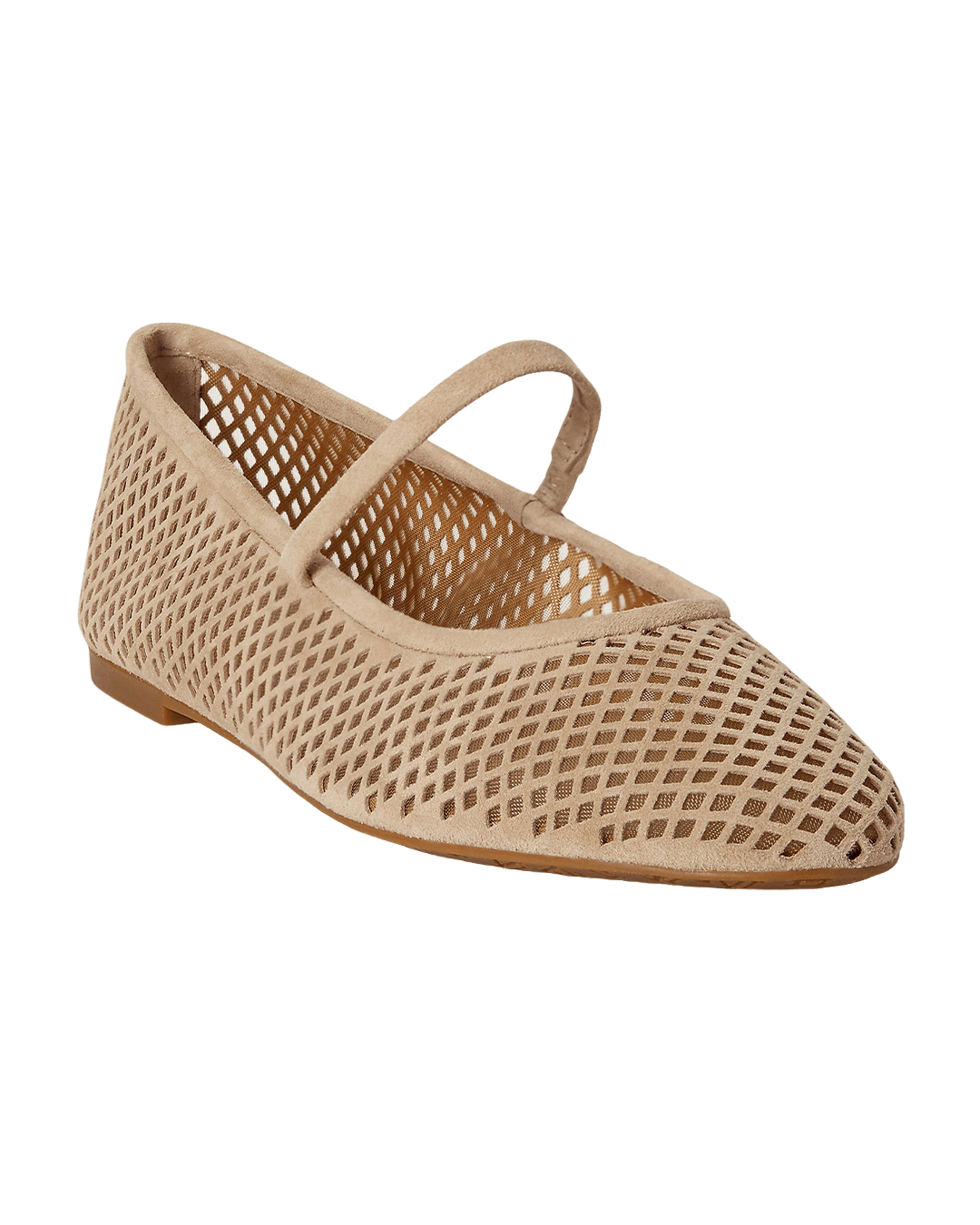 Lauren Shoes Lauren Beige Lauren Jayna Perforated Suede Mary Jane Flat Beige