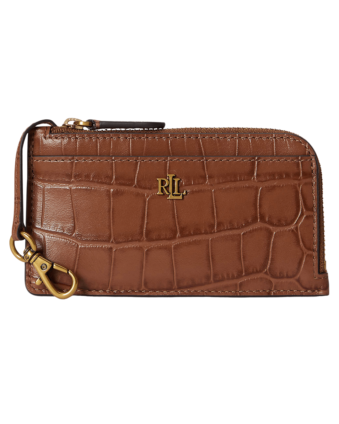 Lauren Wallets ONE Lauren Brown Lauren Croc-Embossed Leather L-Zip Card Case Brown
