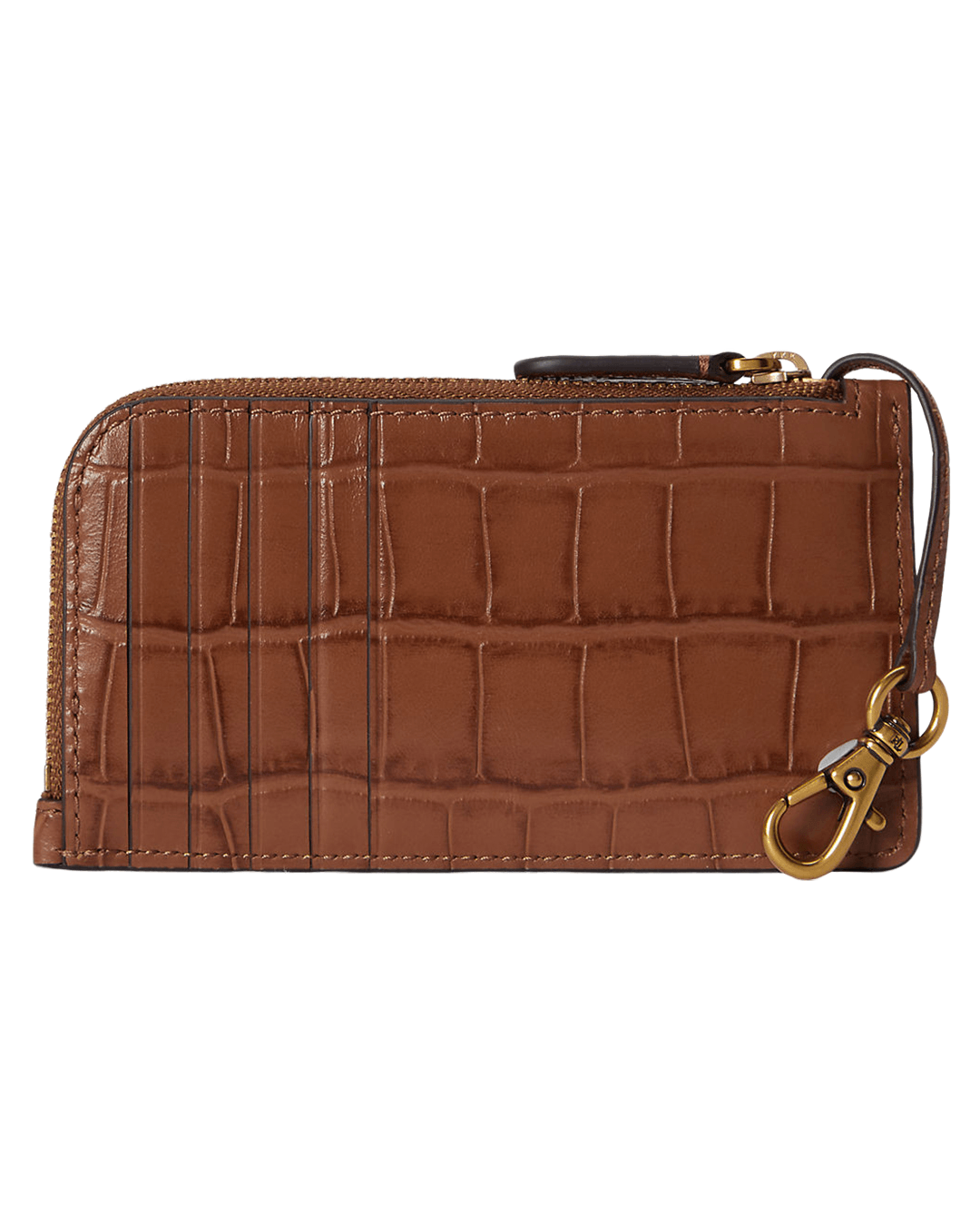Lauren Wallets ONE Lauren Brown Lauren Croc-Embossed Leather L-Zip Card Case Brown