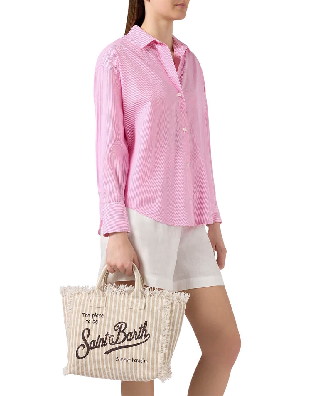 MC2 Saint Barth Bags ONE MC2 COLETTE BEIGE STRIPES LINEN HAND BAG