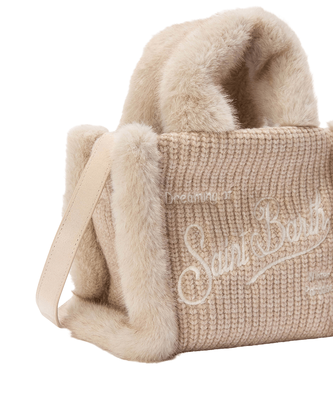 Mc2 Saint Barth Bags ONE MC2 Saint Barth Beige Vanity Mini Shearling Rib Fur Bag with Strap