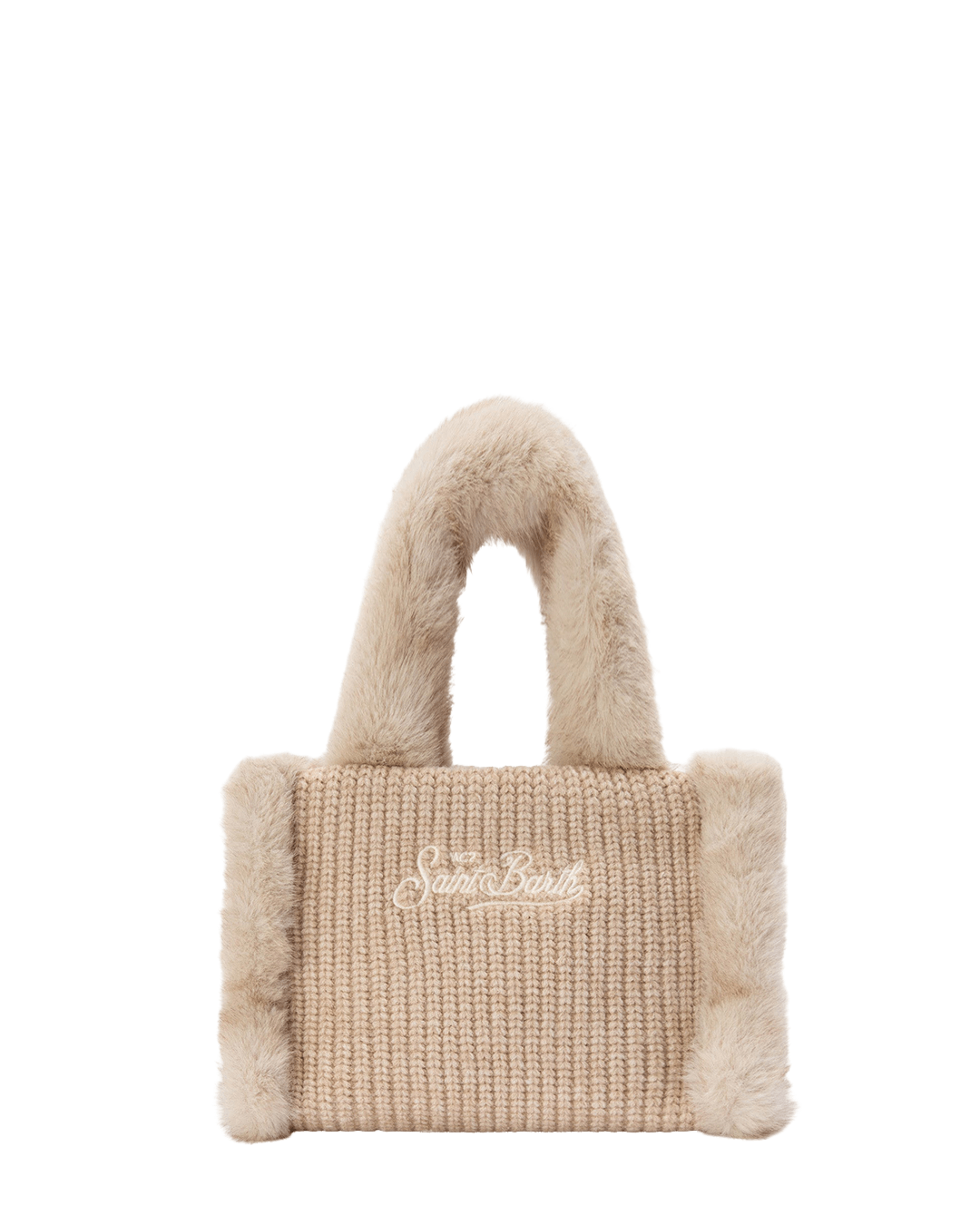 Mc2 Saint Barth Bags ONE MC2 Saint Barth Beige Vanity Mini Shearling Rib Fur Bag with Strap