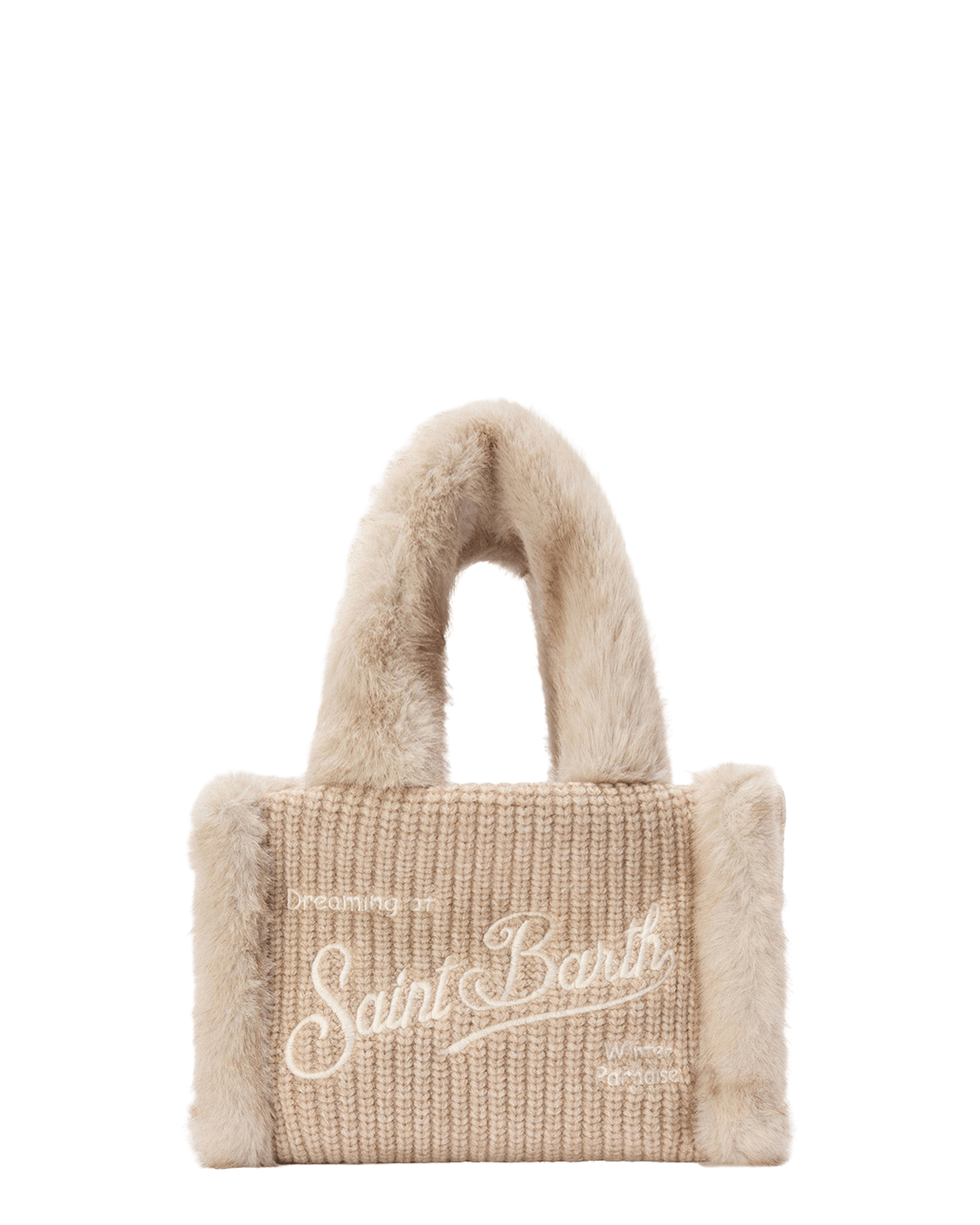 Mc2 Saint Barth Bags ONE MC2 Saint Barth Beige Vanity Mini Shearling Rib Fur Bag with Strap