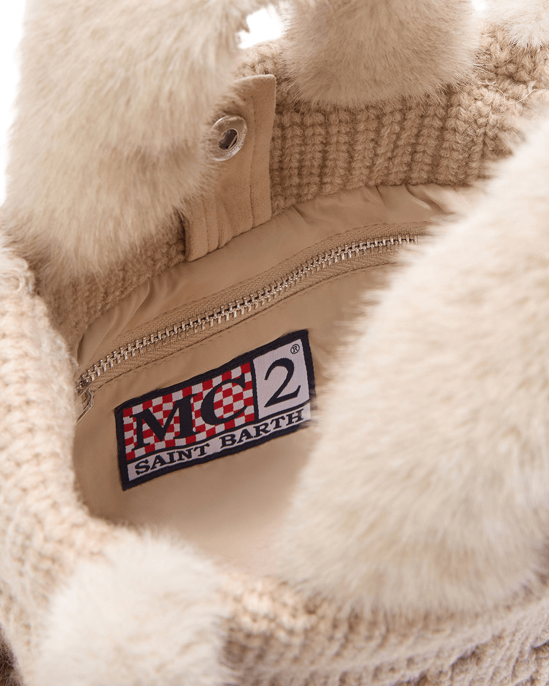 Mc2 Saint Barth Bags ONE MC2 Saint Barth Beige Vanity Mini Shearling Rib Fur Bag with Strap