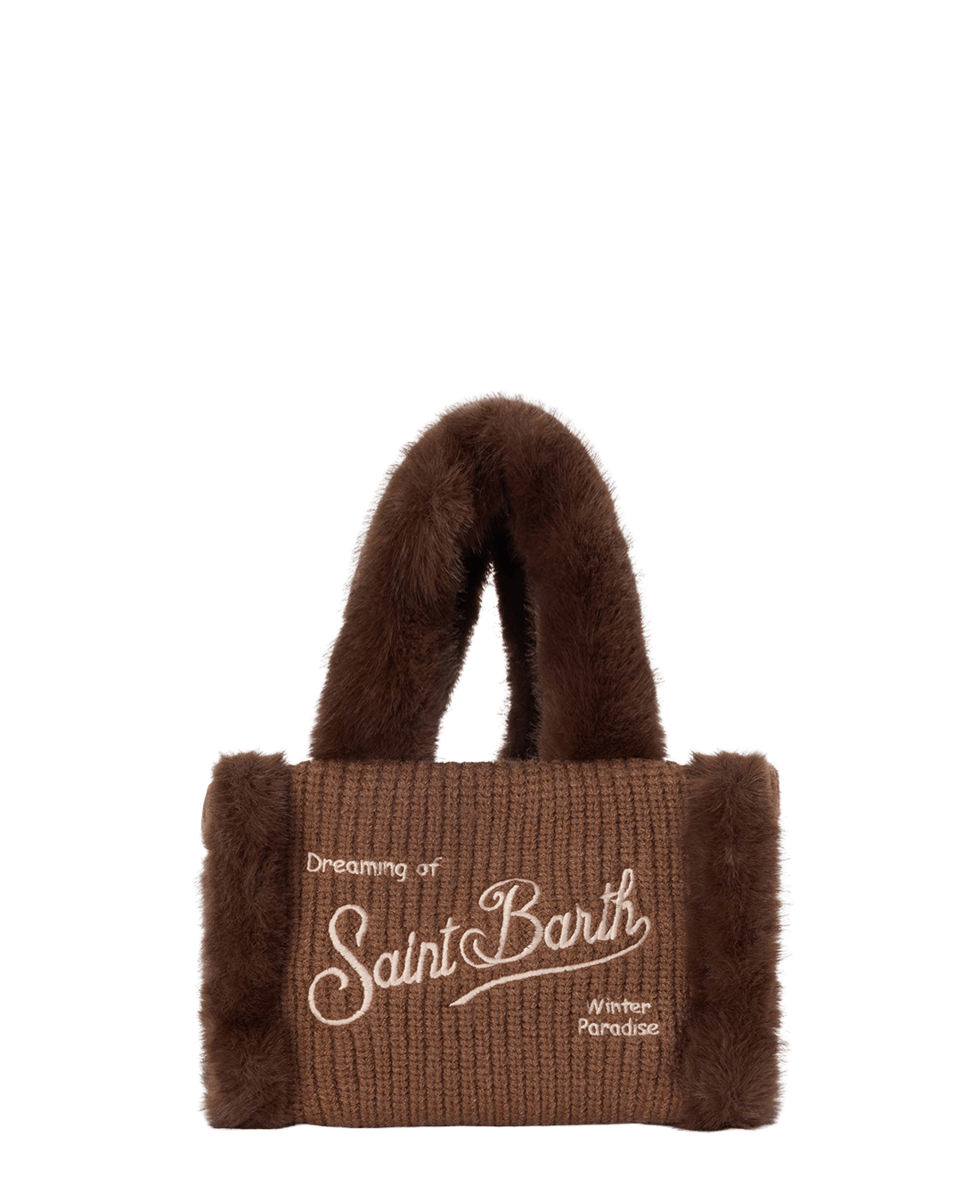 Mc2 Saint Barth Bags ONE MC2 Saint Barth Brown Vanity Mini Shearling Rib Fur Bag with Strap