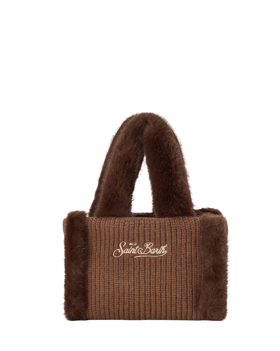 Mc2 Saint Barth Bags ONE MC2 Saint Barth Brown Vanity Mini Shearling Rib Fur Bag with Strap