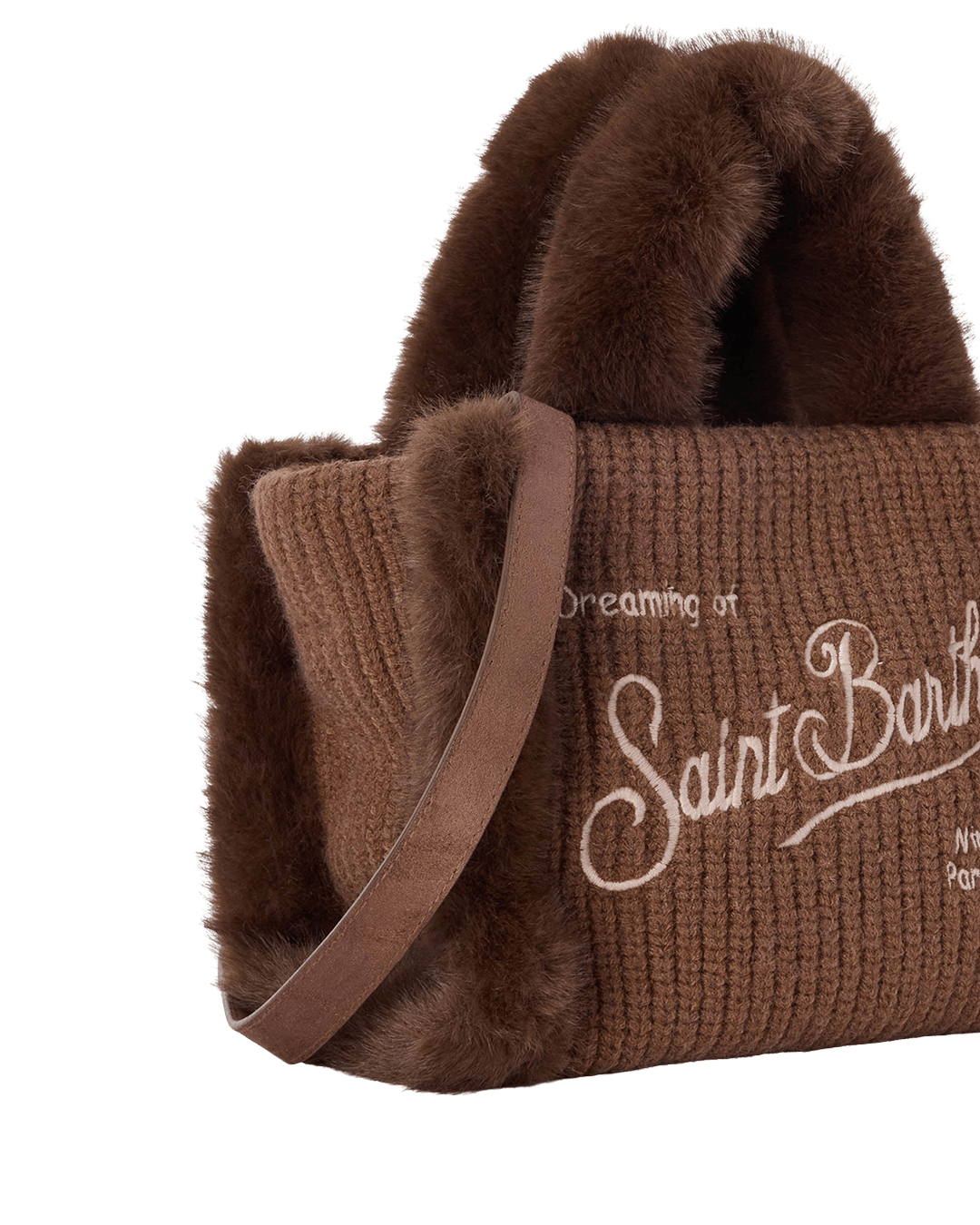 Mc2 Saint Barth Bags ONE MC2 Saint Barth Brown Vanity Mini Shearling Rib Fur Bag with Strap