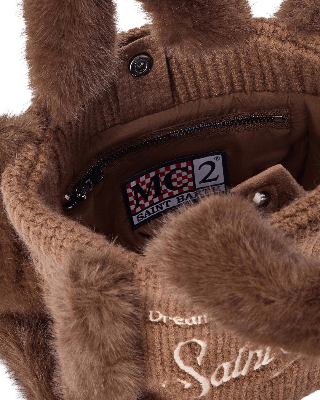 Mc2 Saint Barth Bags ONE MC2 Saint Barth Brown Vanity Mini Shearling Rib Fur Bag with Strap