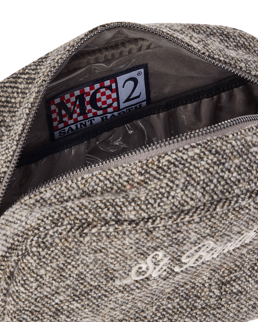 Mc2 Saint Barth Bags ONE MC2 Saint Barth Grey Westwood Wool Twill Embroidered Wash Bag