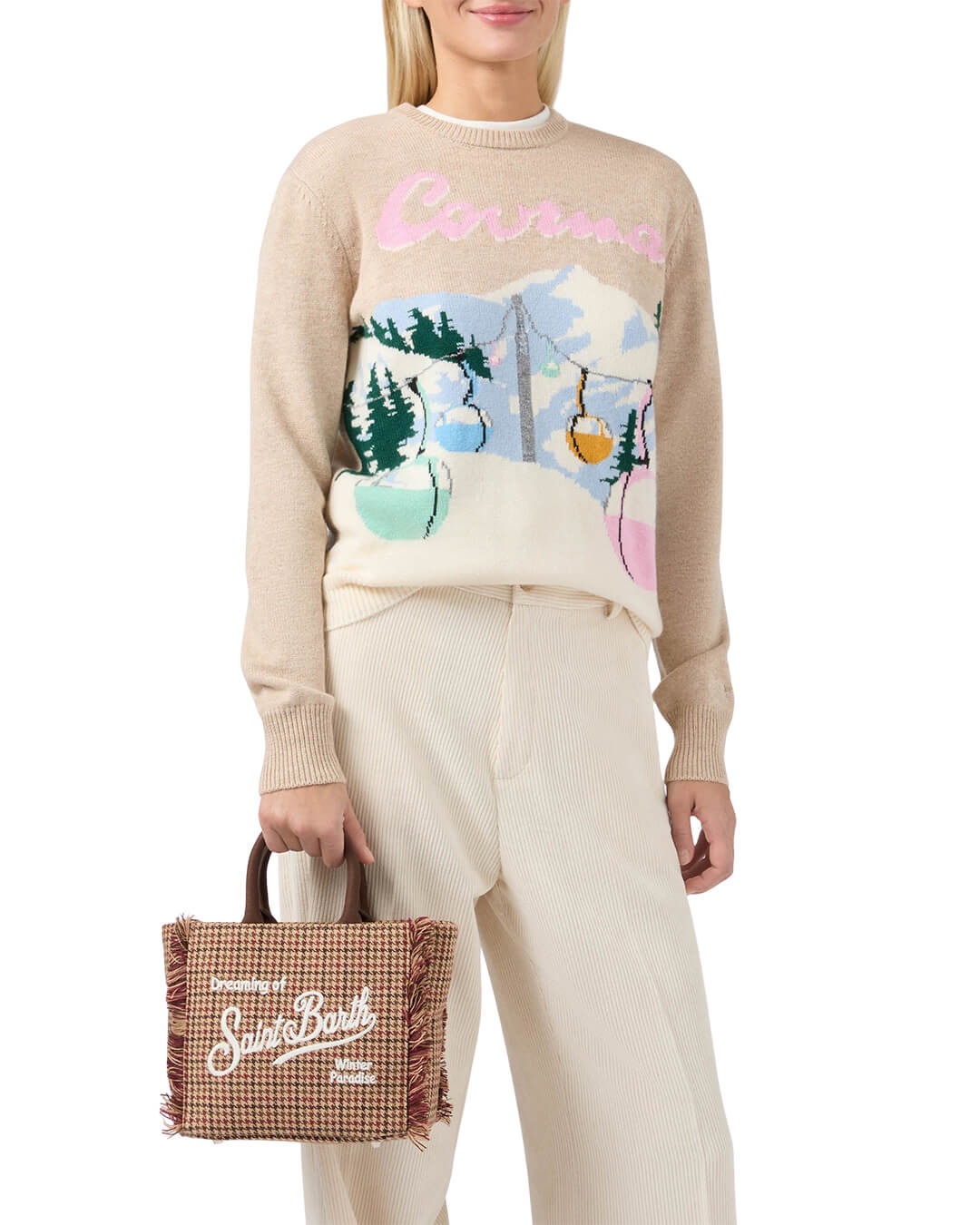 MC2 Saint Barth Bags ONE MC2 Saint Barth Vanity Mini Wool Small Bag With Strap Pied De Poule Soft 45 Emb 00282I