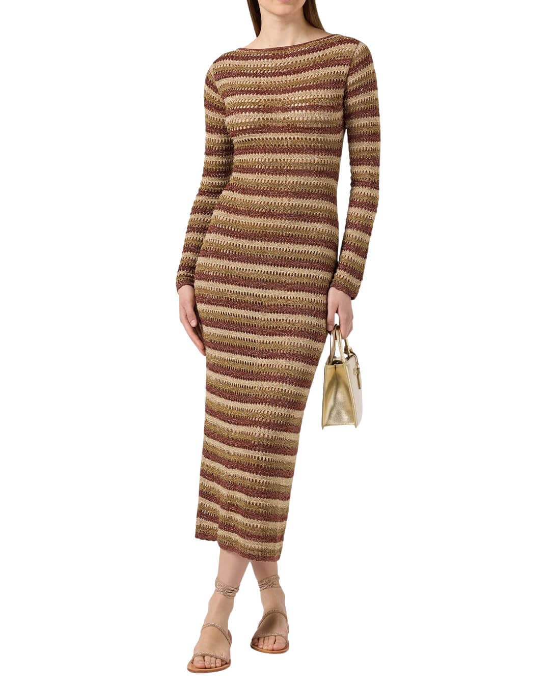 MC2 Saint Barth Dresses MC2 ROBYN KNITTED DRESS STRIPES LUREX GOLD