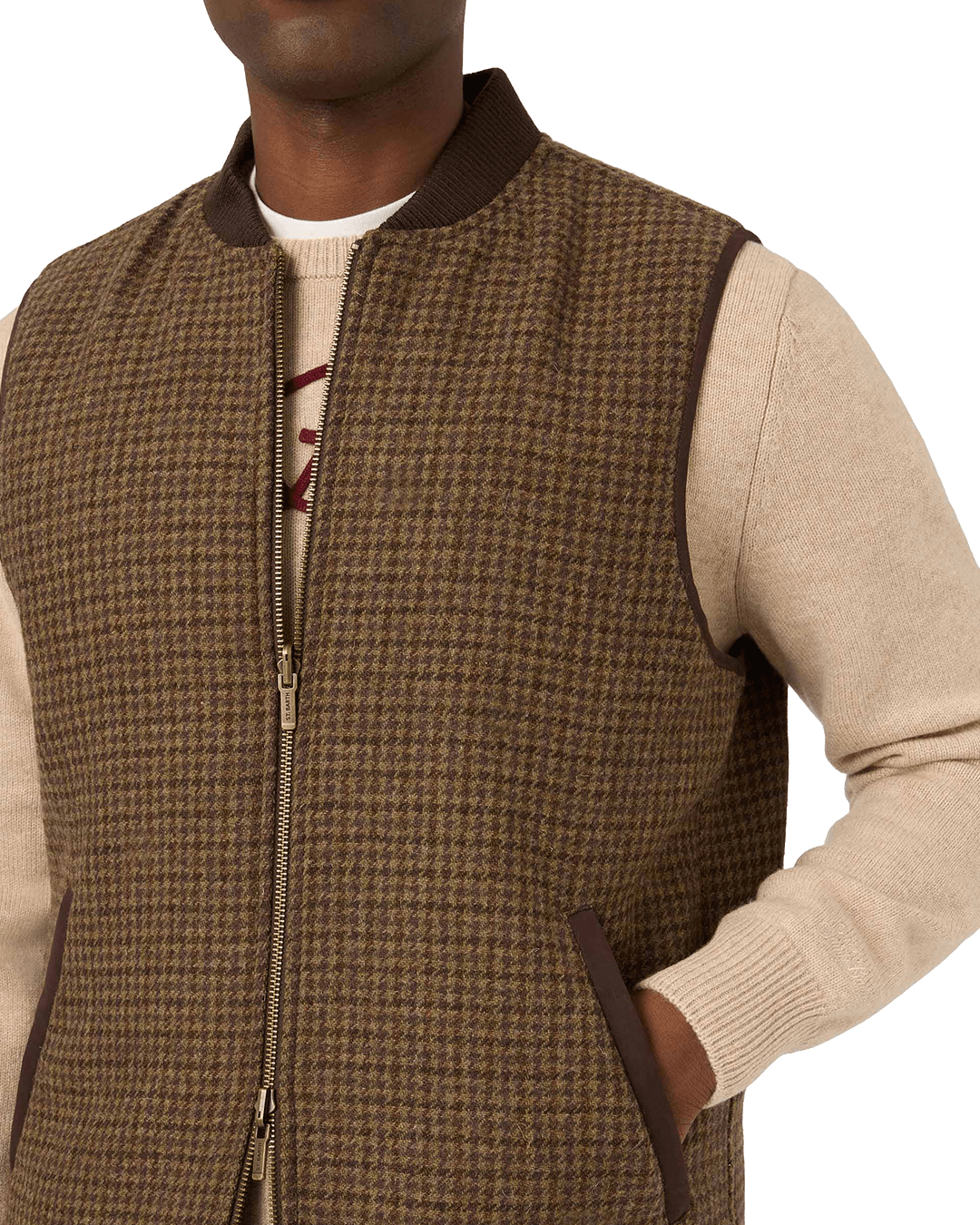 Mc2 Saint Barth Gilets MC2 Saint Barth Brown Spencer Houndstooth Reversible Wool Gilet