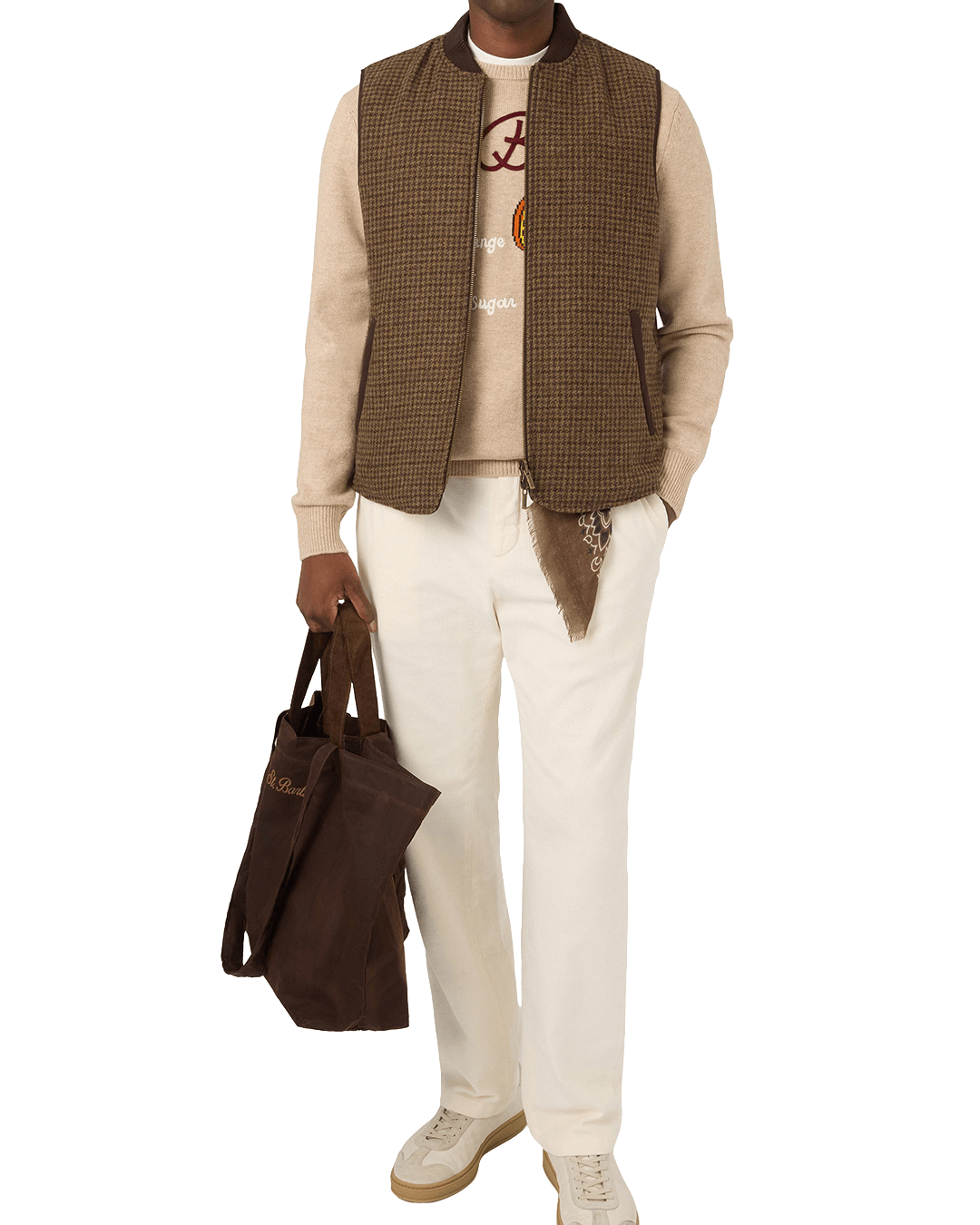Mc2 Saint Barth Gilets MC2 Saint Barth Brown Spencer Houndstooth Reversible Wool Gilet