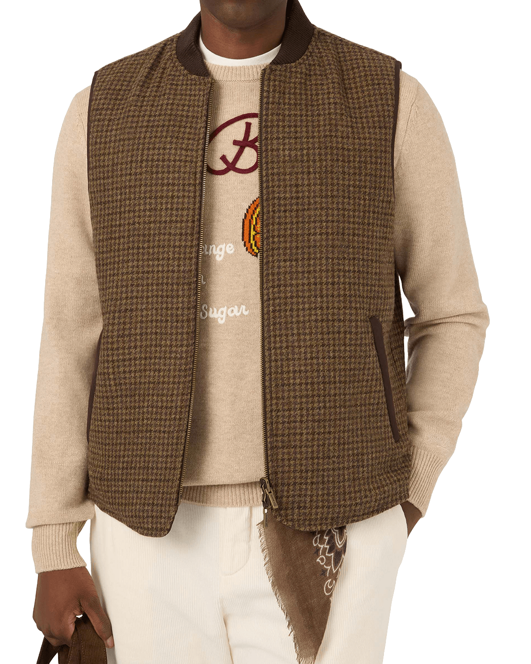 Mc2 Saint Barth Gilets MC2 Saint Barth Brown Spencer Houndstooth Reversible Wool Gilet