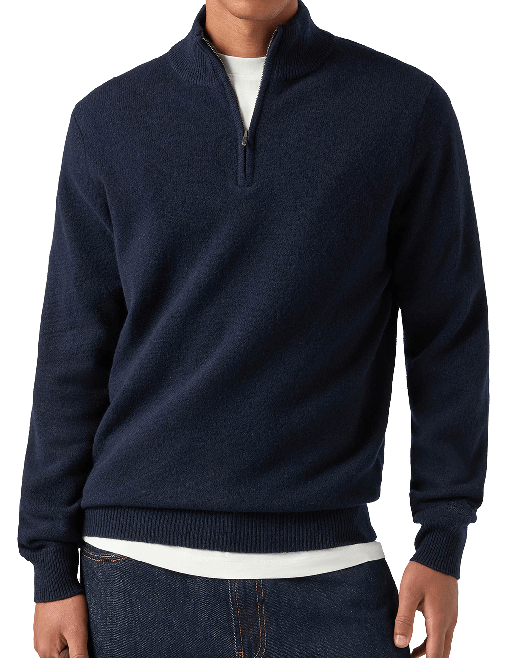 Mc2 Saint Barth Jumpers MC2 Saint Barth Night Blue Jermyn Contrast Lambswool Half Zip Jumper