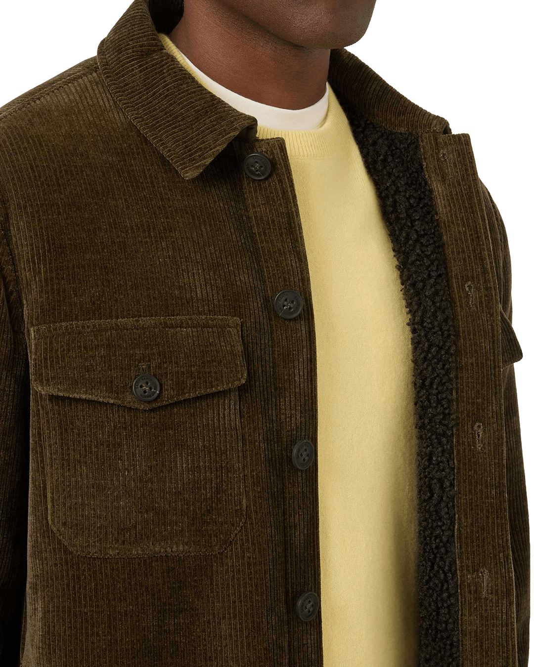Mc2 Saint Barth Outerwear MC2 Saint Barth Military Green Landeck Corduroy Jacket with Teddy Lining