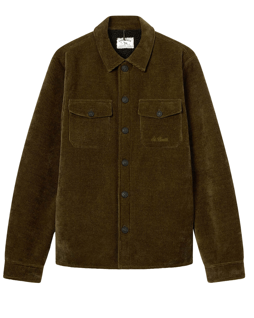 Mc2 Saint Barth Outerwear MC2 Saint Barth Military Green Landeck Corduroy Jacket with Teddy Lining