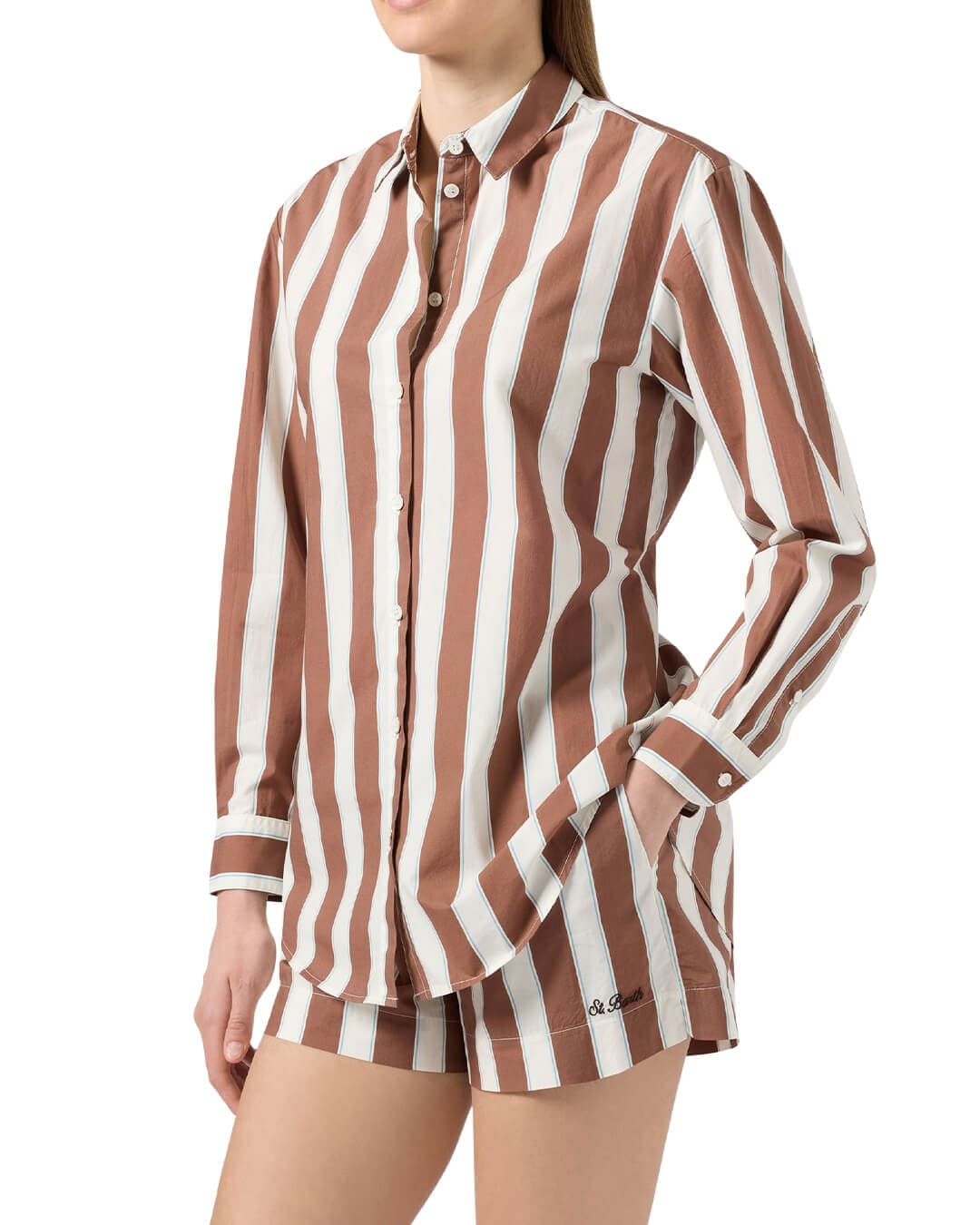 MC2 Saint Barth Shirts MC2 BRIGITTE BROWN STRIPES SHIRT