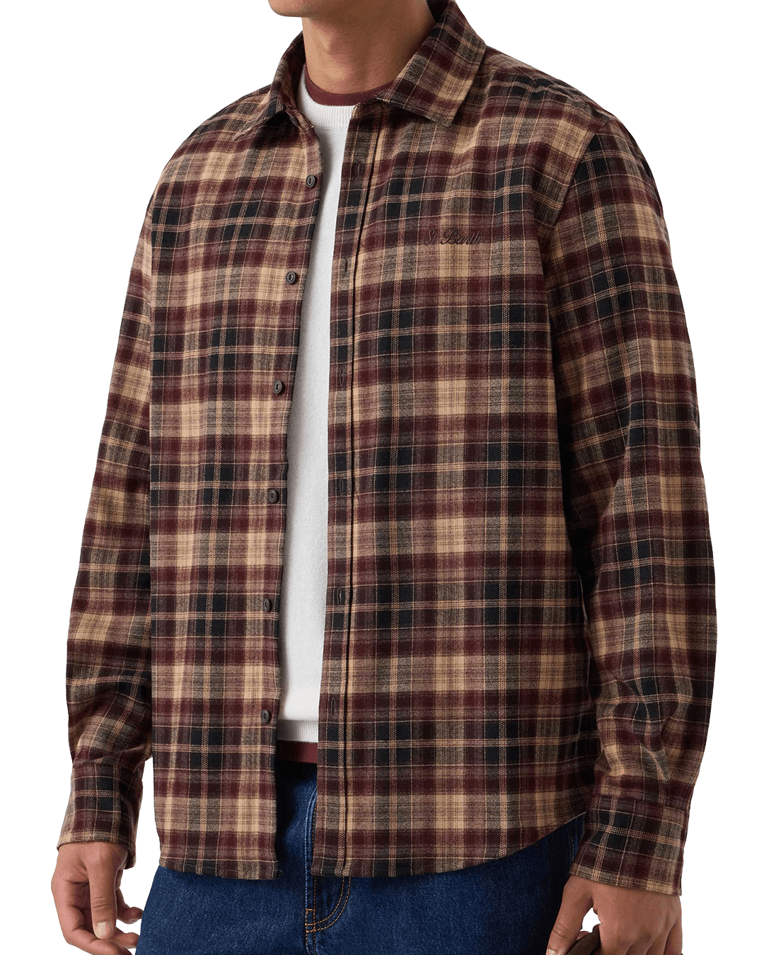 Mc2 Saint Barth Shirts MC2 Saint Barth Brown Seefeld Apres Ski Tartan Embroidered Flannel Shirt