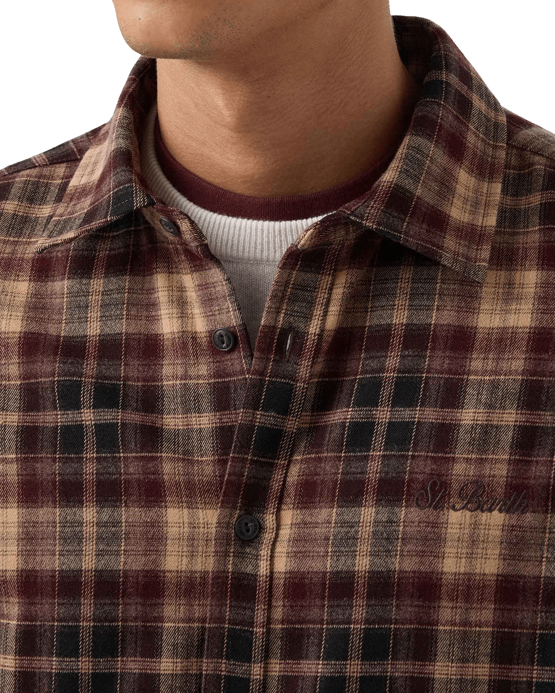 Mc2 Saint Barth Shirts MC2 Saint Barth Brown Seefeld Apres Ski Tartan Embroidered Flannel Shirt